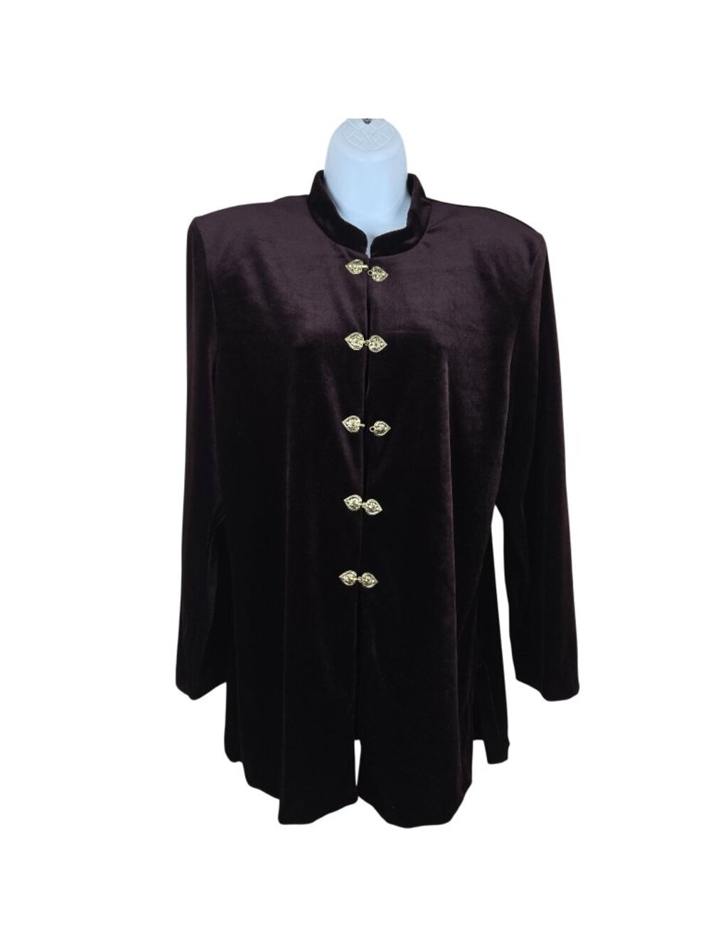 Vintage 90s Velvet Blazer Jacket Size 12 Purple Gold Button Front Nehru Collar